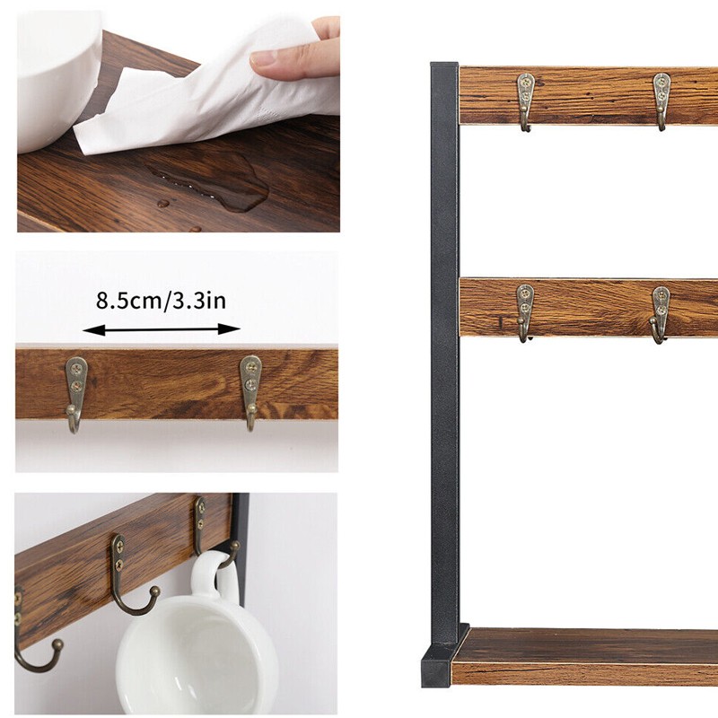 Tabletop Wood Cup Storage Rack Display Shelf Coffee Mug Holder Desk Space Saving — image 6