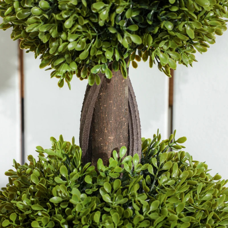 Set Of 2 Artificial Ball Boxwood Topiary Trees, Fake Plants In Pots For Indoor Outdoor Living Room, Green