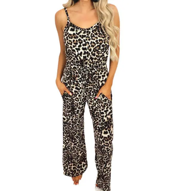 Leopard Print Suspenders Casual Loose Jumpsuit Leopard - Shop at LoveMi