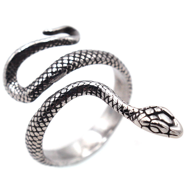 Vintage Men's Long Snake Stainless Steel Ring