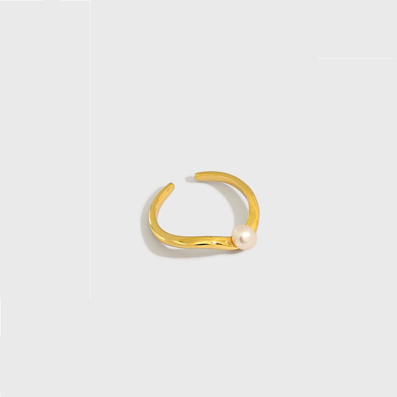 Temperament Wave Pattern Freshwater Pearl S925 Sterling Silver Female Silver Ear Clip Ear Buckle