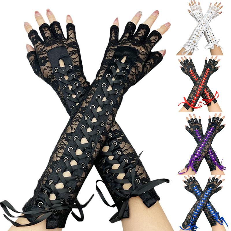 Female Lace Touch Screen Gloves Half Finger