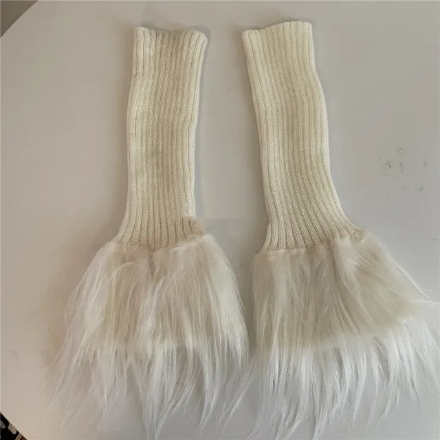 Women's Fashion Simple Handmade Fur Knitted Leg Warmers White - Shop at LoveMi