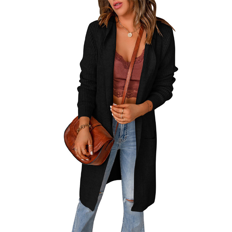 Women's Knitting Cardigan Loose Solid Sweater Black - Shop at LoveMi