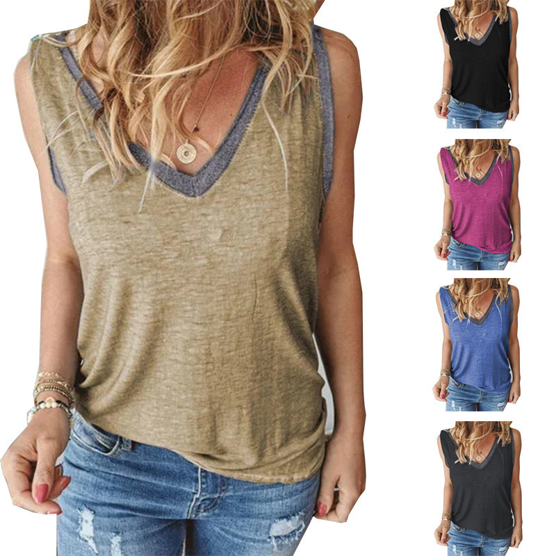 Women's V-neck Outer Wear Sleeveless Vest Contrast Color Fake Two-piece Vest