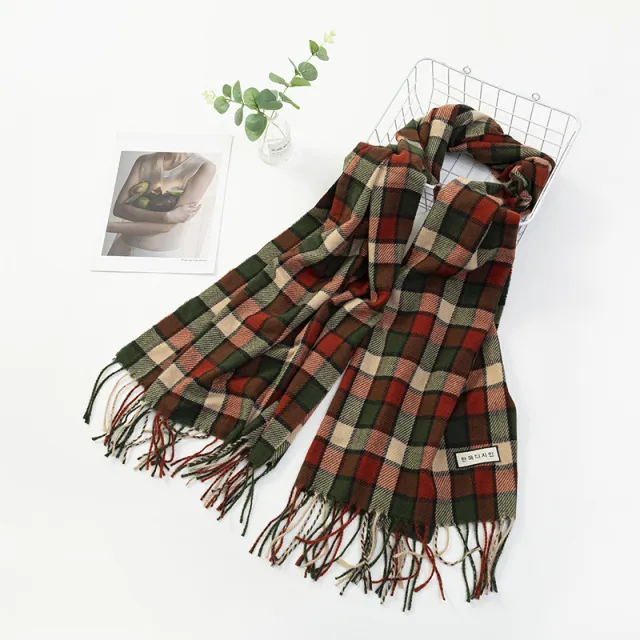 Women's Fashion Casual Cashmere Plaid Scarf Colorful Plaid Dark Green - Shop at LoveMi