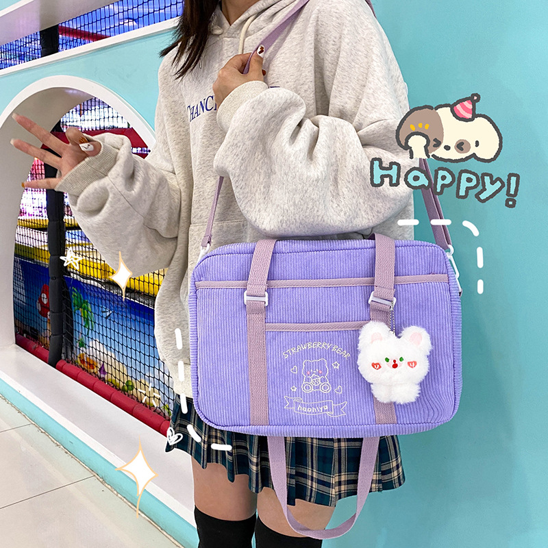 New Bear Embroidered One Shoulder Large Capacity Jk Uniform Bag