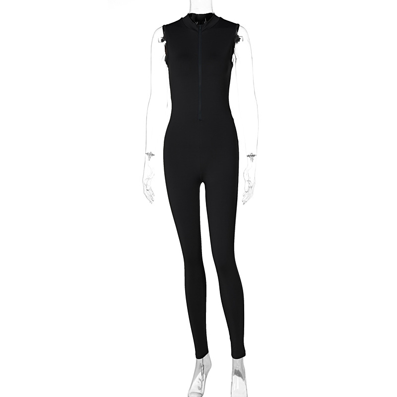 Fashion Zipper Sleeveless Round Neck Slim Fit Jumpsuit