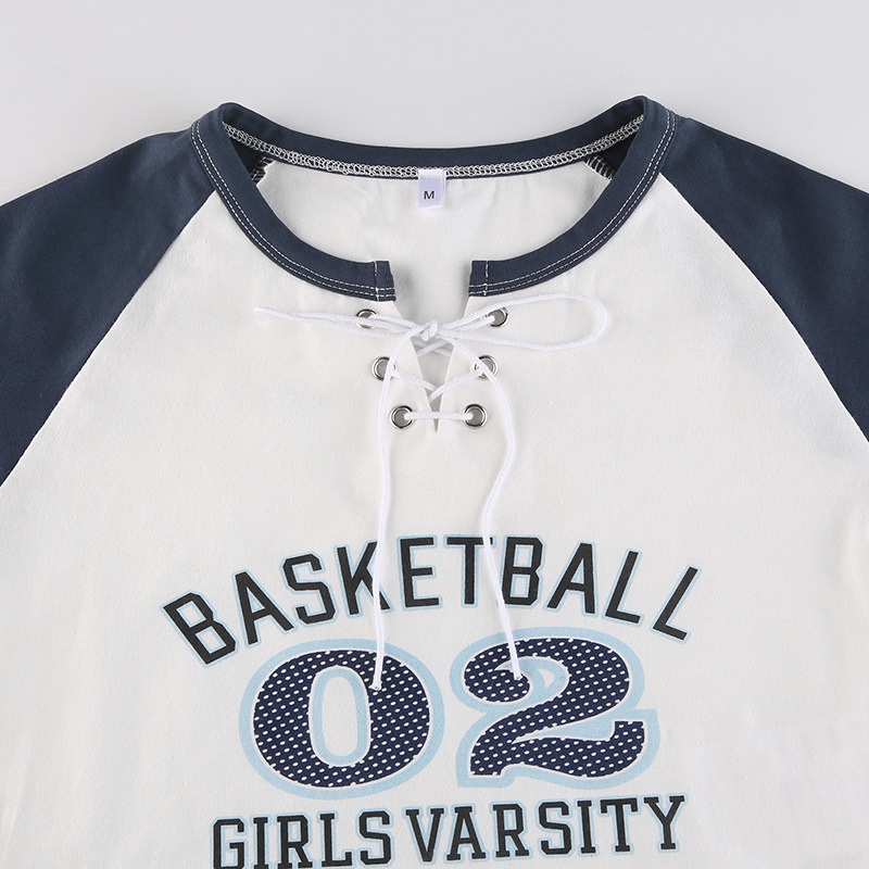 Contrasting Color Raglan Sleeve Splicing Show Thin Hot Girl Crop Top