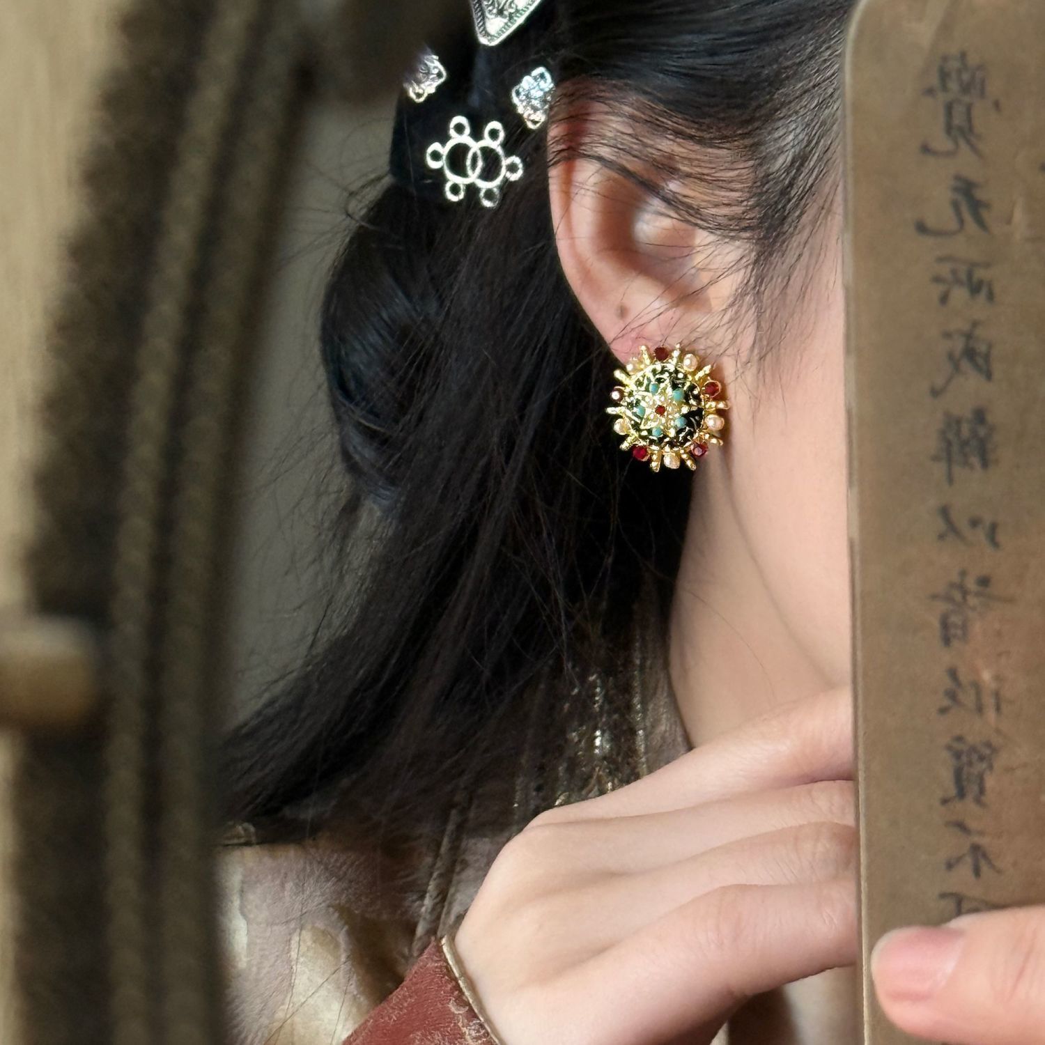 Chengxia Clip On Earrings, New Chinese Ethnic Retro Court Style Luxury Grand Delicate Heavy Craft Ear Jewelry For Women
