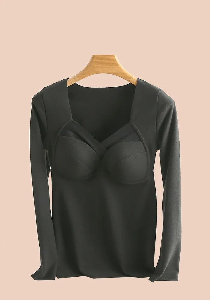Fleece Thermal Vest Female No Trace Heat Thickened - Long Sleeves Black
