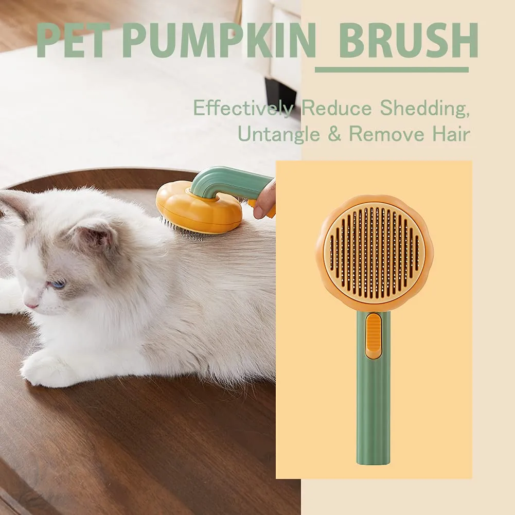 Pumpkin Self Cleaning Slicker Comb For Dog Cat Puppy Rabbit, Grooming Brush Tool Gently Removes Loose Undercoat Tangled Hair – image 2