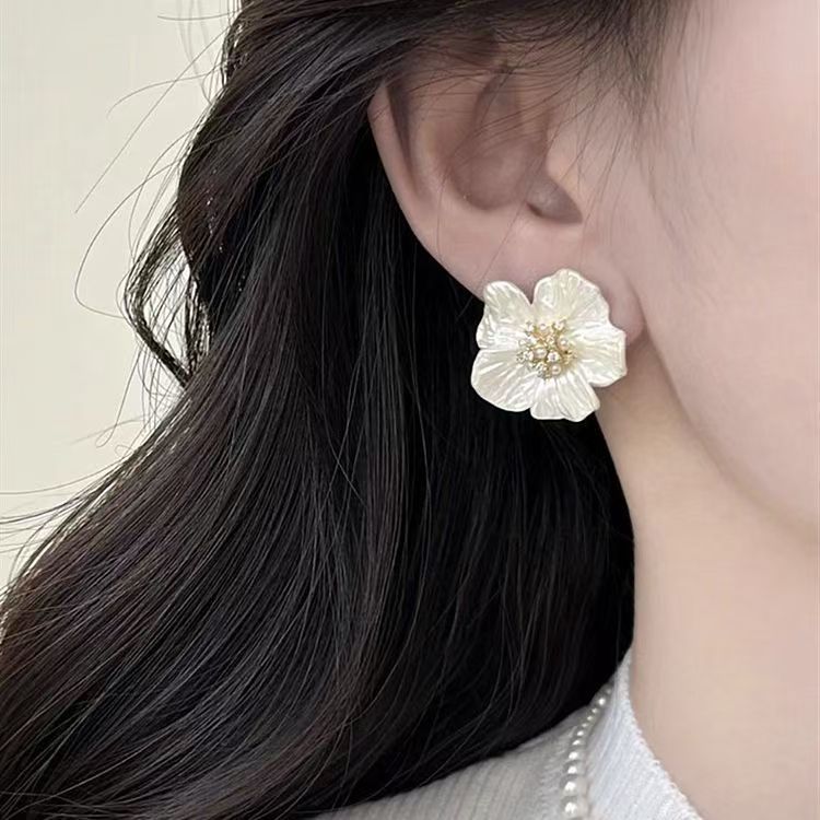 Acrylic Camellia Stud Earrings, picture 2 of 5