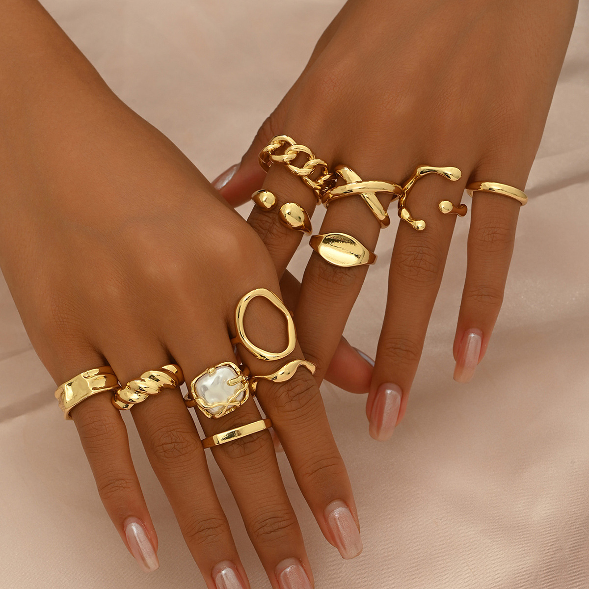 Cross-Border European American Ring Set For Women, Adjustable Open Stackable Rings, Unique Geometric Niche Design Premium Hand Jewelry 2
