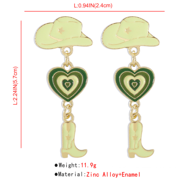 Title 6, Hat Love Cowboy Boot Dripping Multi-layer Earri...