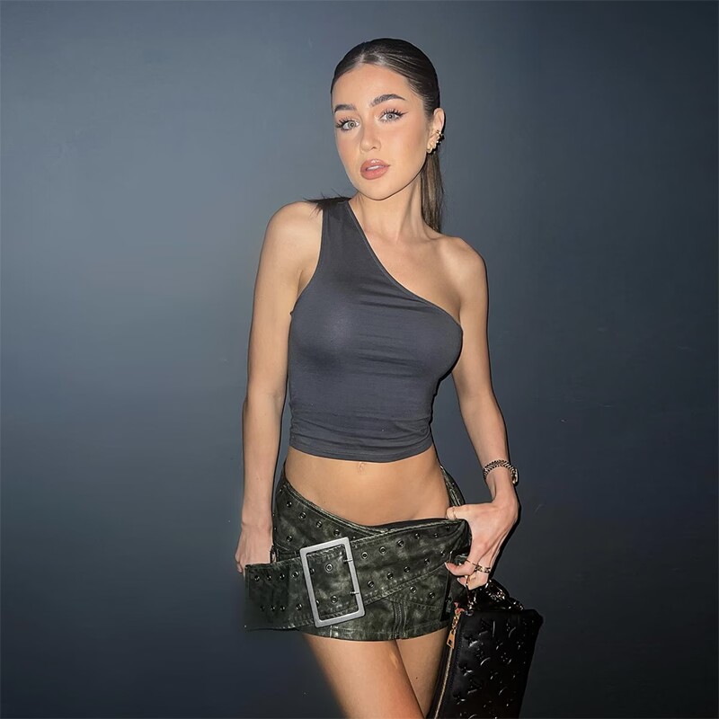 Vintage Worn Cross Belt Leather Miniskirt