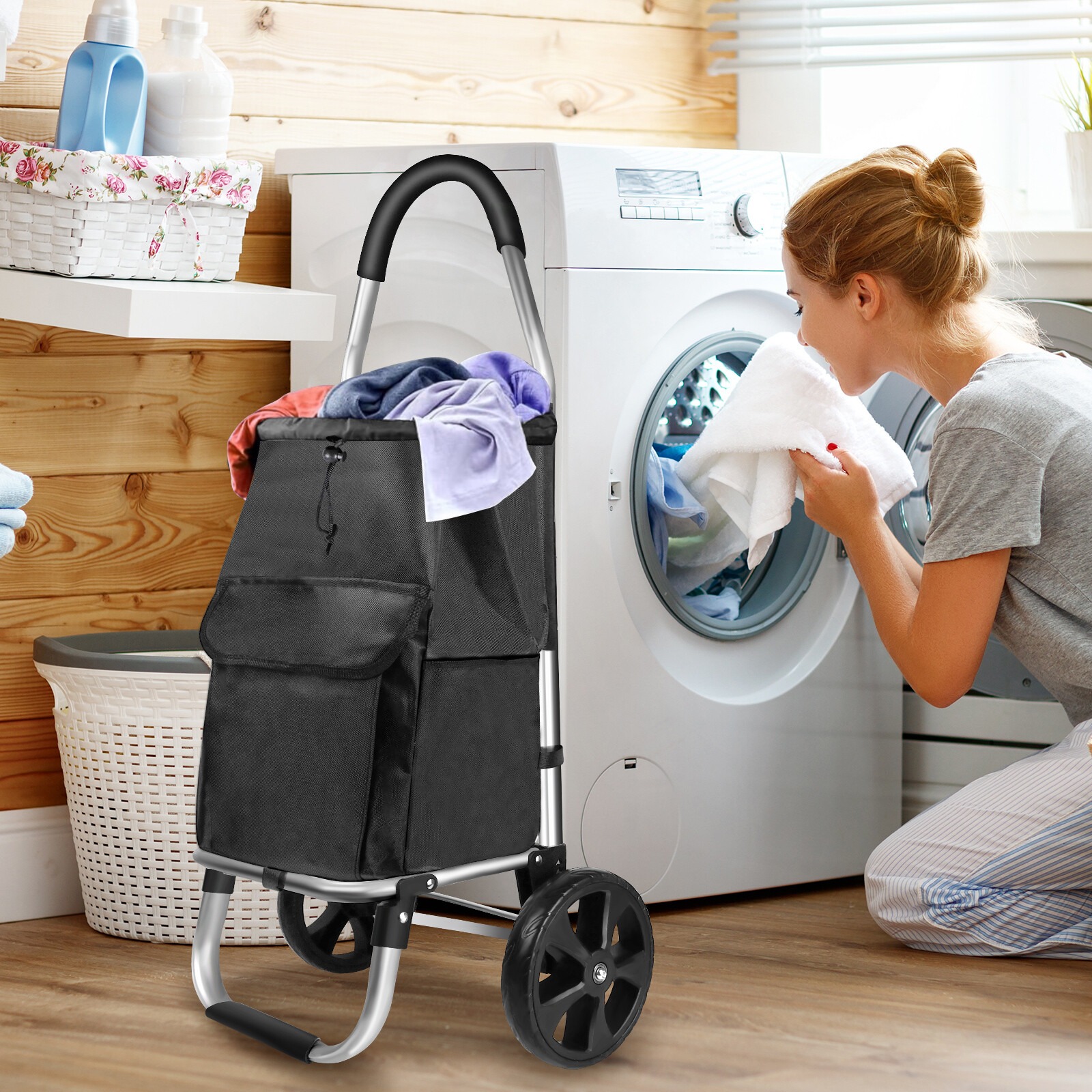 New Shopping Cart Large Lightweight Folding Trolley Waterproof Bag 2 Wheel 40L 6