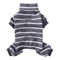 Fashion High Collar Striped Pet Dog Pyjamas - Grey - View 1