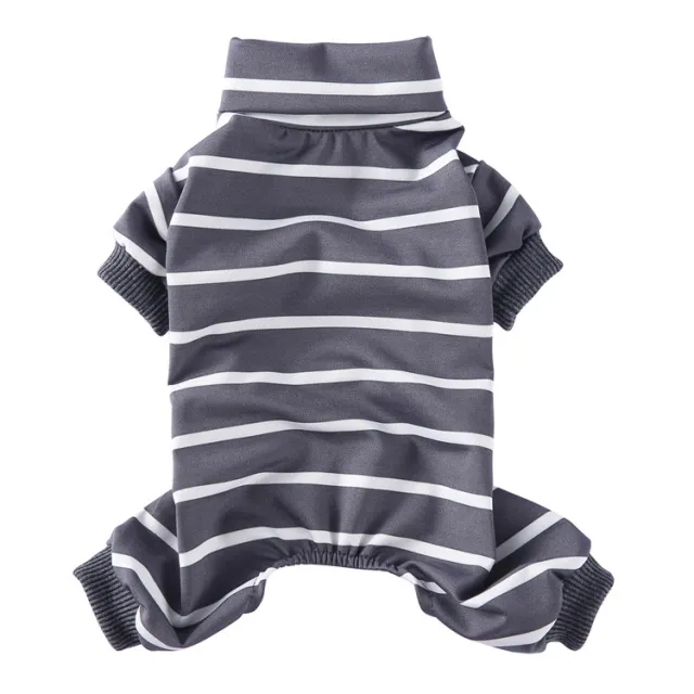 Fashion High Collar Striped Pet Dog Pajamas Grey - Shop at LoveMi