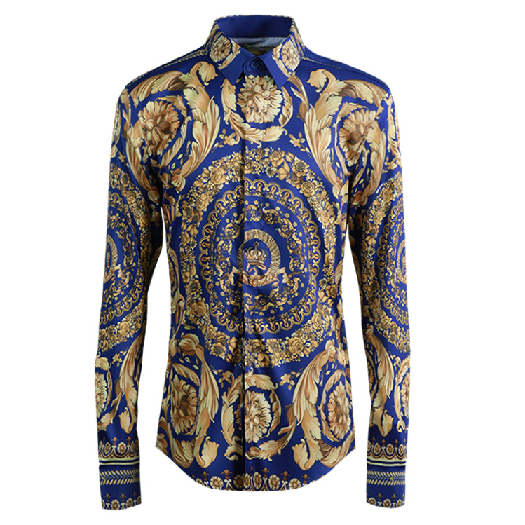 New Royal Full Version Of The Symmetrical Palace Crown Flower Non-iron Repair Tide Men's Shirt