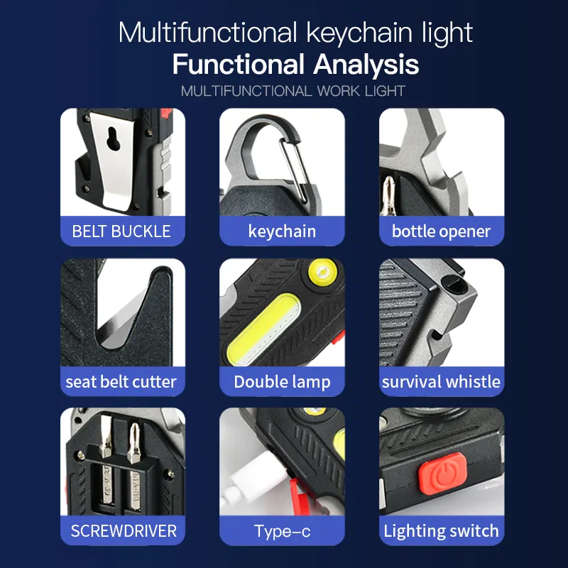 Multifunctional Charging Emergency Light Convenient Keychain Work