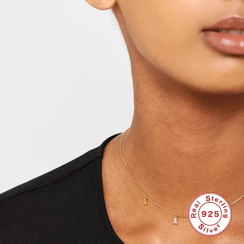 Sterling Silver Simple Colorful Square Diamond Stacking Clavicle Chain