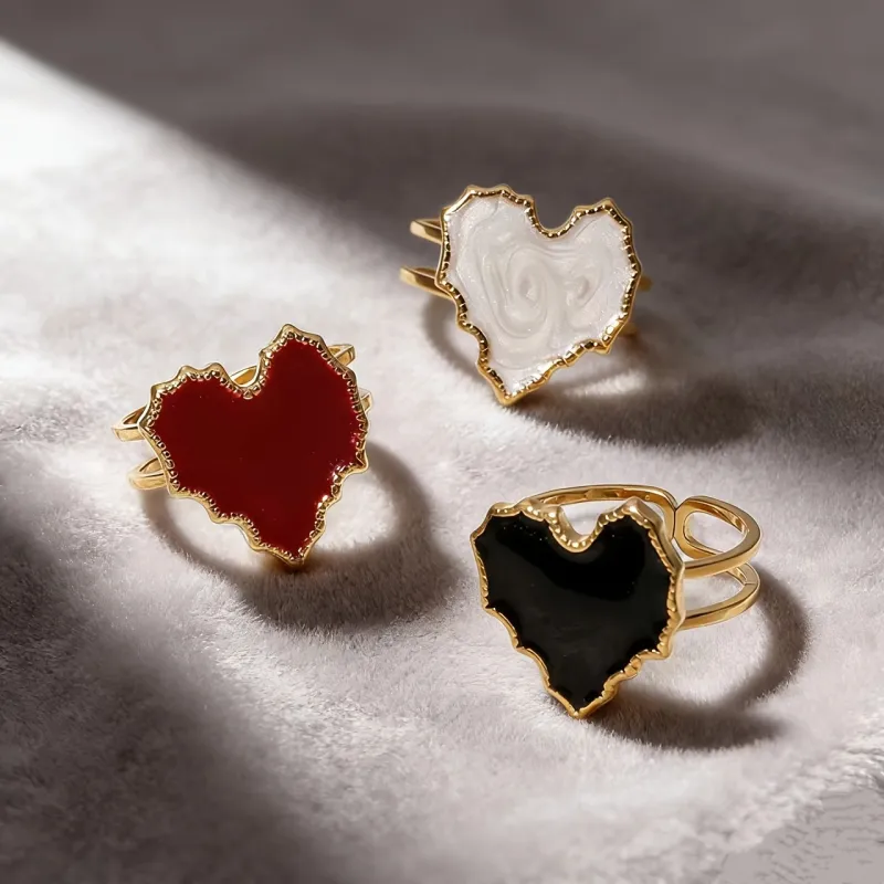 Vintage Enamel Heart Ring, Adjustable