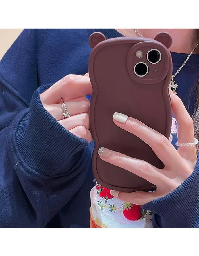 Solid Color Bear Ear Retro Mobile Phone Case
