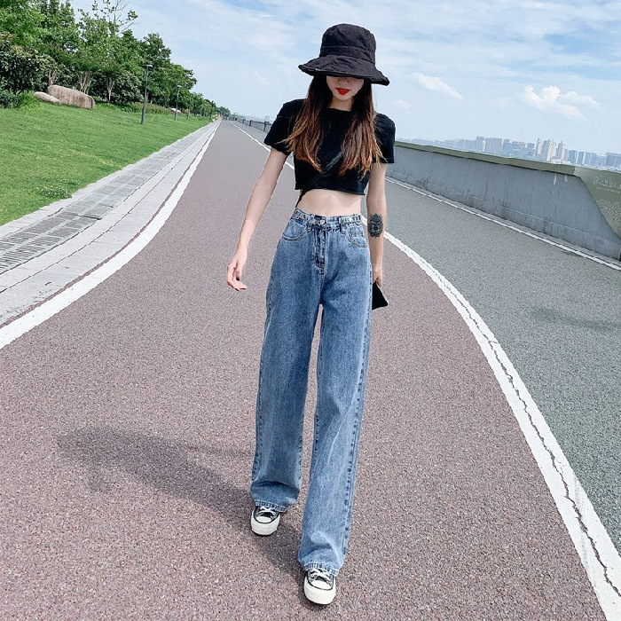 The New Female Students Are Thin, Straight Wide leg Mopping Pants Trend Navy - Shop at LoveMi