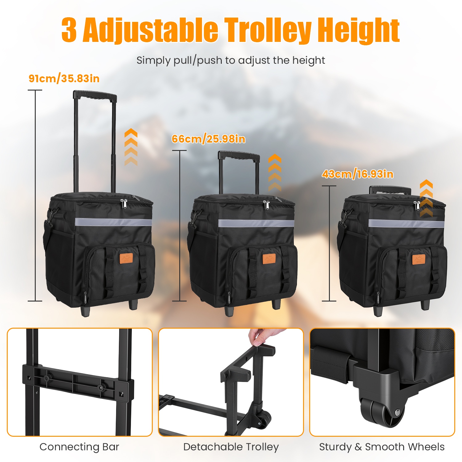1Pc Portable Rolling Cooler Bag With Wheels And Side Handles Shoulder Strap 30L 50 Can Collapsible Insulated Leakproof Cooler For Camping Patio Travel Outdoor Ball Fields Beach