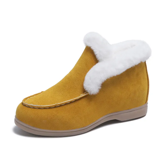 Ankle Snow Boots Warm Fur Suede Casual Flat Shoes Winter Brown - Shop at LoveMi