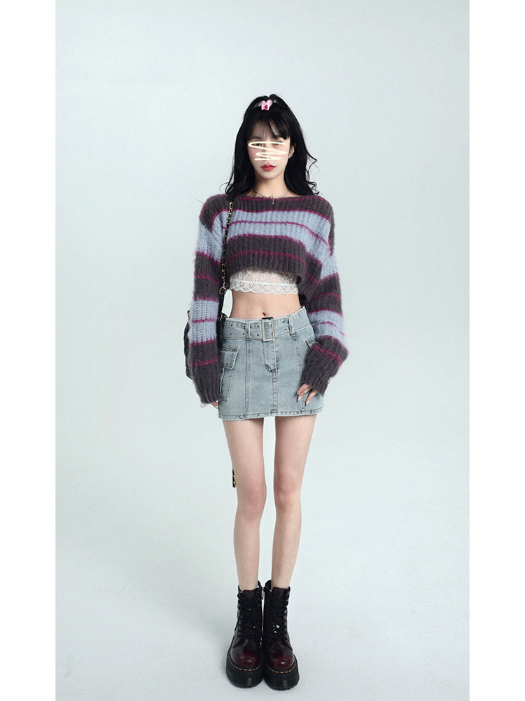 Blue Gray Striped Sweater Women Are Lazy