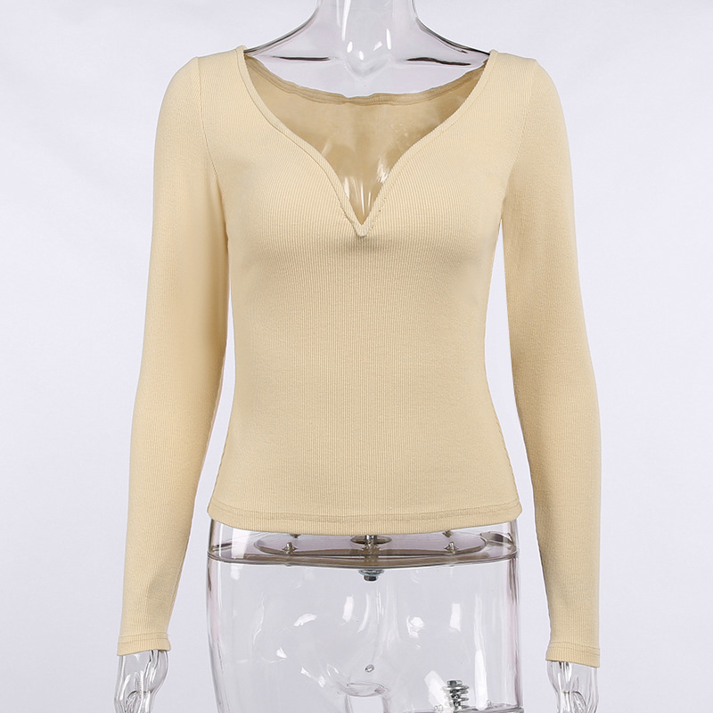 Title 10, Sexy Collarbone V-neck Top Temperament Slim Swe...