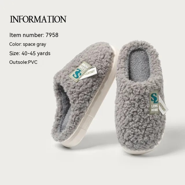 Autumn Winter Couple Home Warm Non slip Cotton Slippers Gray - Shop at LoveMi
