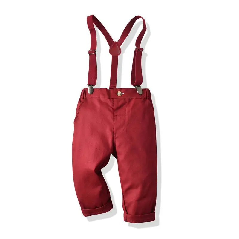Boys' Multicolor Plaid Long-sleeved Shirt Retro Suspender Pants