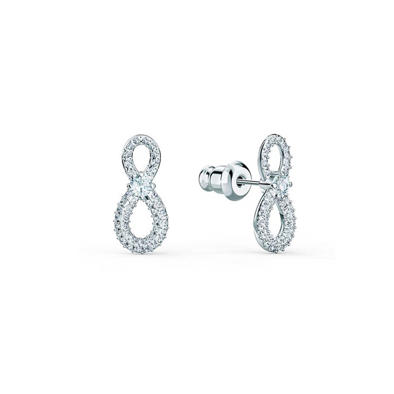 Crystal Series Infinite Love 8 Stud Earrings Fashionable Versatile Silver Earrings Full Of Diamonds