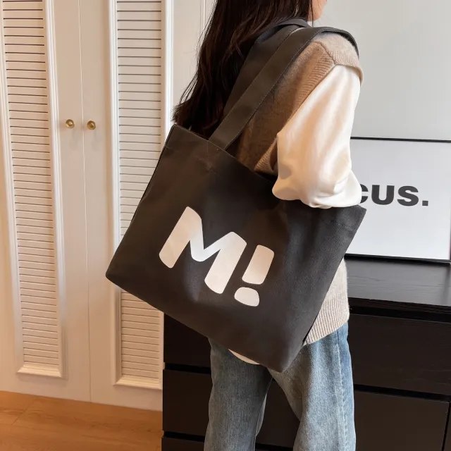 Letter Printed Shouder Bags Canvas Totes Bags For Women Shopper Girls Handbags Eco Environmental Large Capacity Shopping Bags Black - Shop at LoveMi