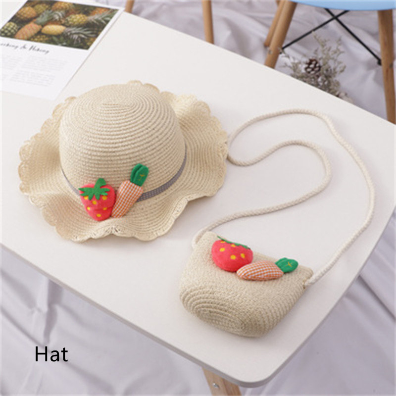 Children's Big Brim Shade Beach Straw Hat Bag