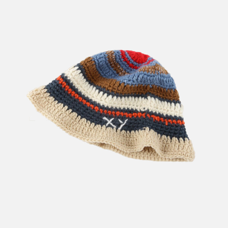 Small Hand Hook Color Stripe Wool Fisherman Hat Children