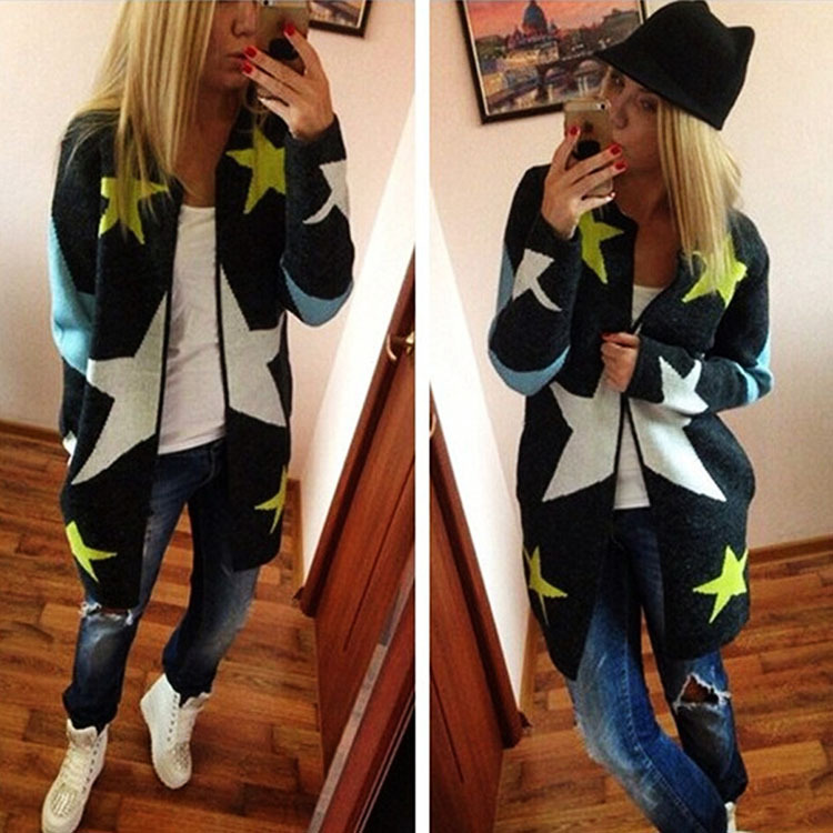 Title 2, Loose Big Five-pointed Star Plus Size Sweater C...