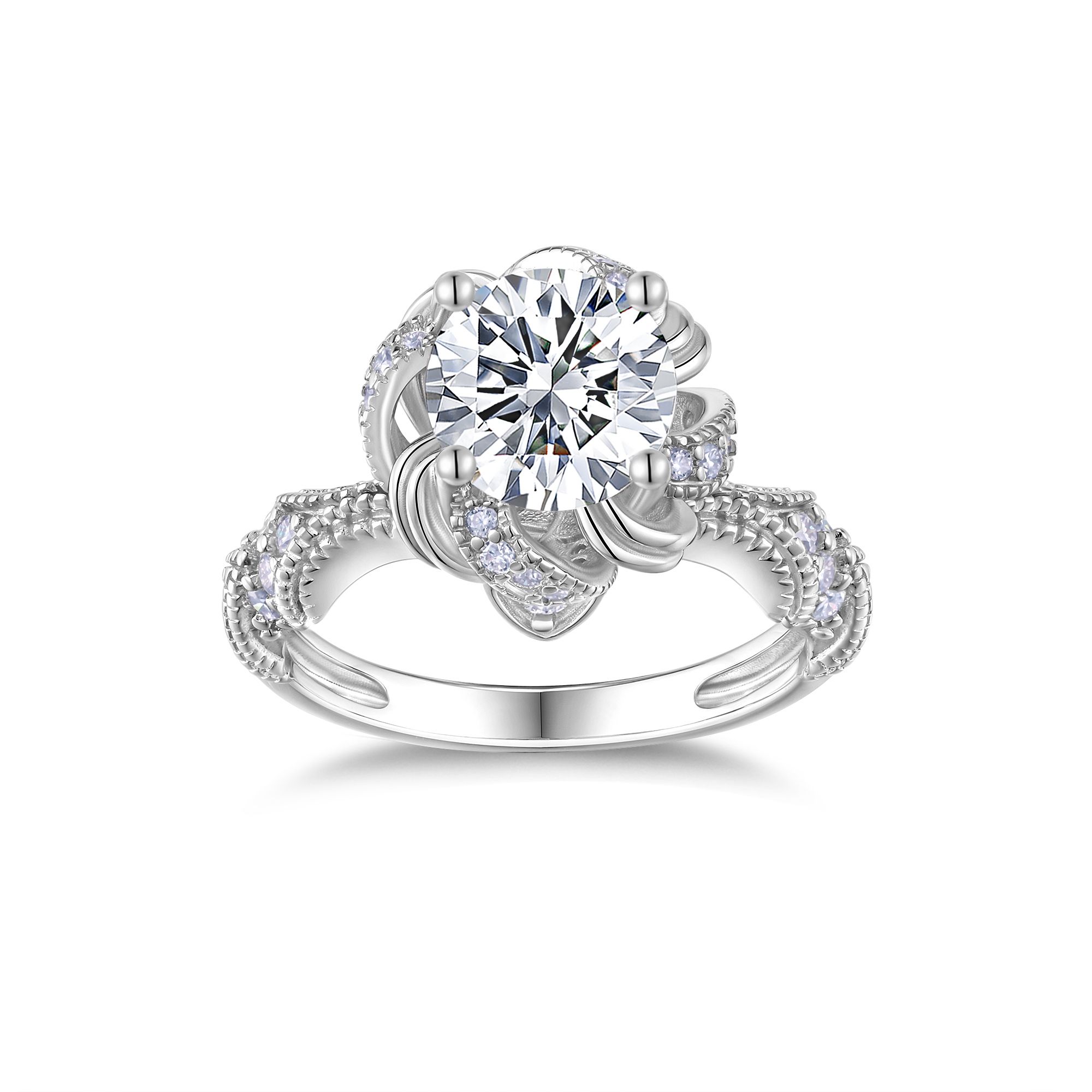 luksuslik hõbesõrmuste komplekt moissaniidiga