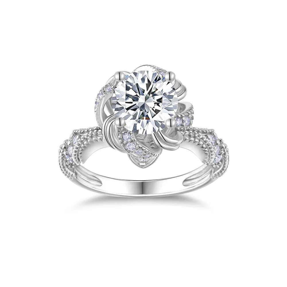2-carat Luxury Fashion Minimalist Trend Jewelry Silver Ring Set With Top-quality Moissanite, Made Of S925 Silver With Electroplated Platinum.