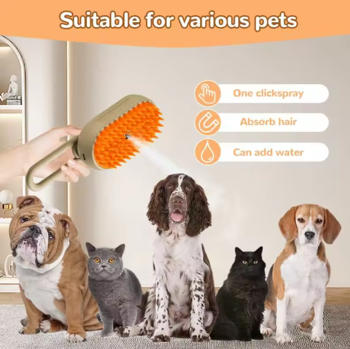 Pet Steam Brush Cat And Dog Deshedder Tool For Grooming And Hair Removal thumbnail 2
