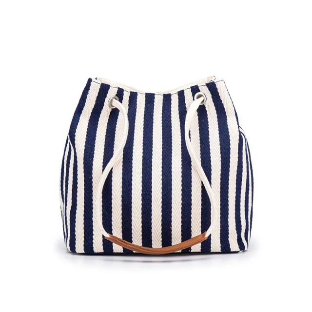 Crossbody Portable Striped Simple Canvas Bag Blue - Shop at LoveMi