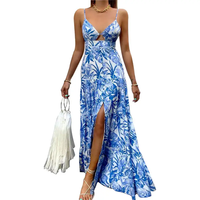 Female Splicing Sling Backless Dress