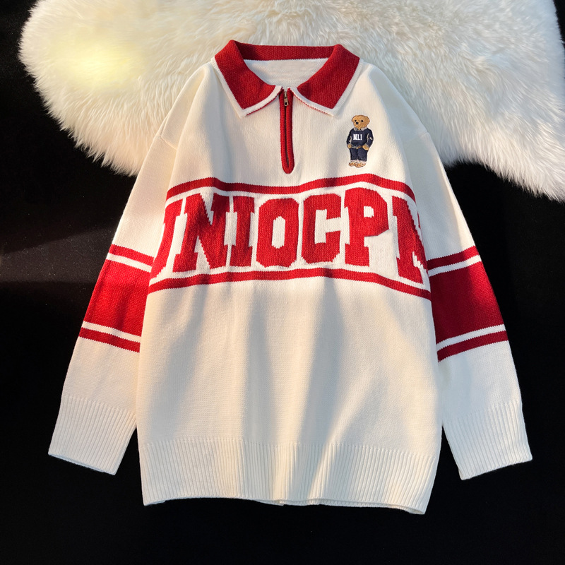 Loose Student Half Zip Lapel Top