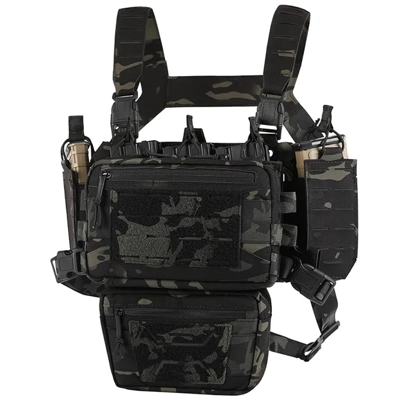 Modular Tactical Chest Rig with Magazine Pouch. High Quality Material Tactical chest rig tactical vest is made of high quality nylon fabric, an heavy duty fabric that resists wear, stress, and tearing, Water repellent fabric ensures minimal water absorpti