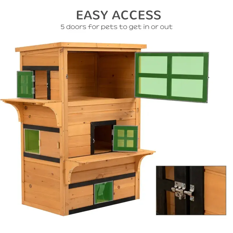 3-Tier Kitty Shelter With 5 Escape Doors, Weather Resistant, Yellow & Black
