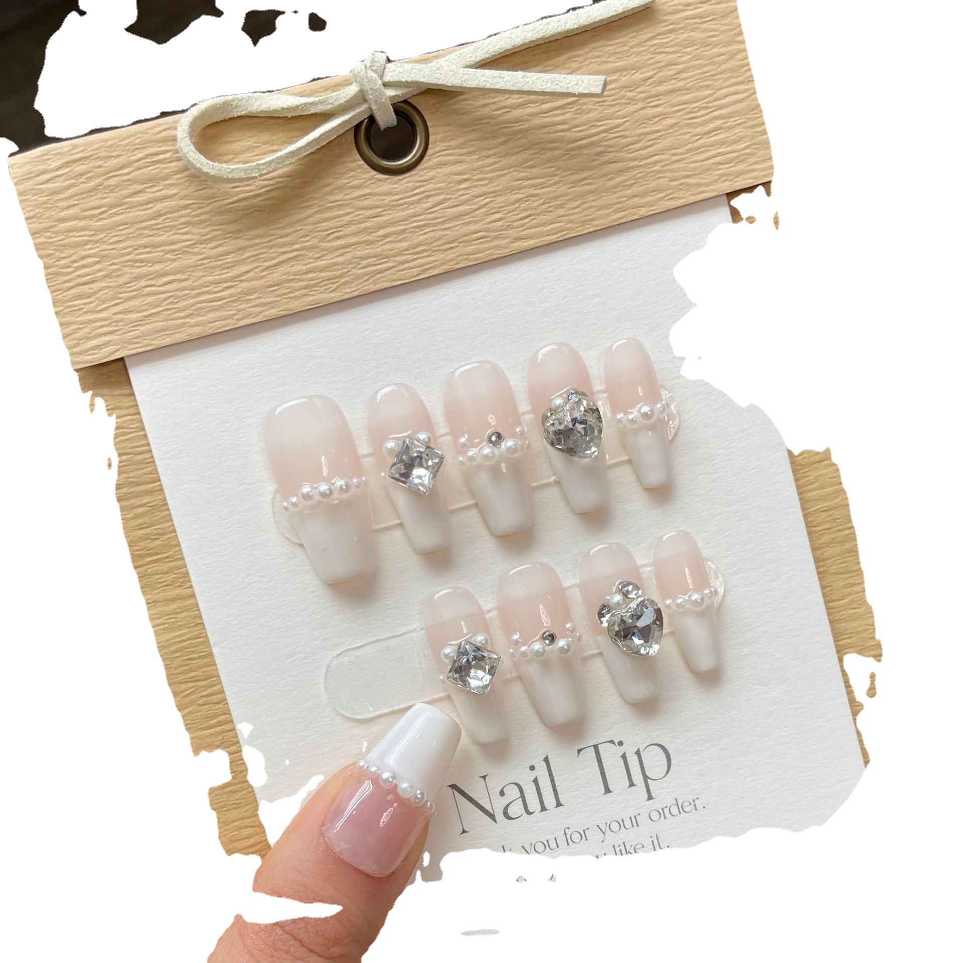 Title 4, Gentle Nude Pearl Rhinestone Yogurt White Frenc...