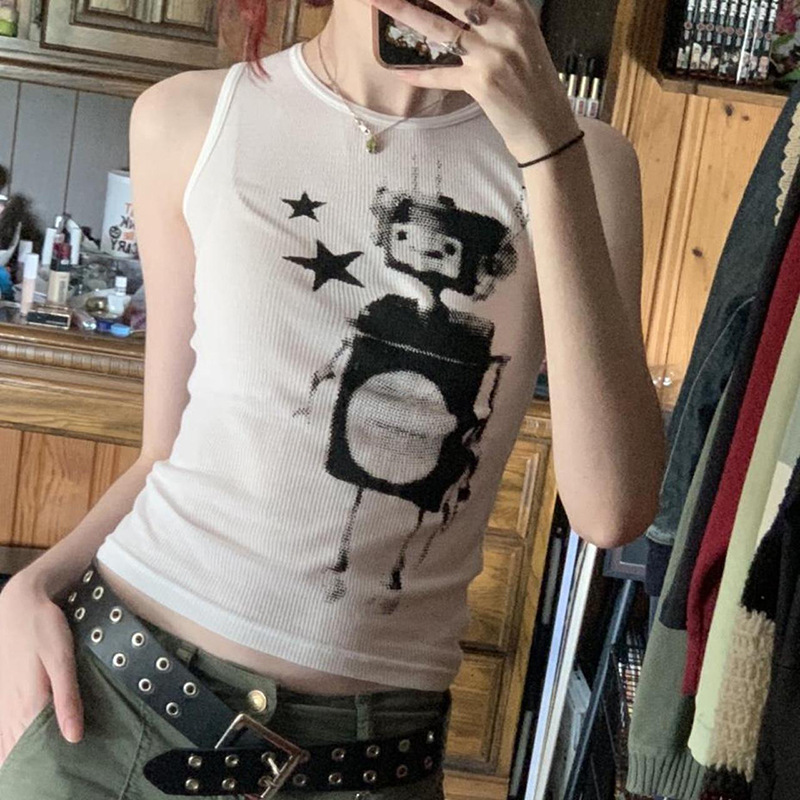 Personality Contrasting Color Round Neck Vest Women's Clothes